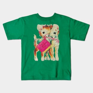 Vintage Reindeer Cute and Cuddled Together Christmas Kids T-Shirt